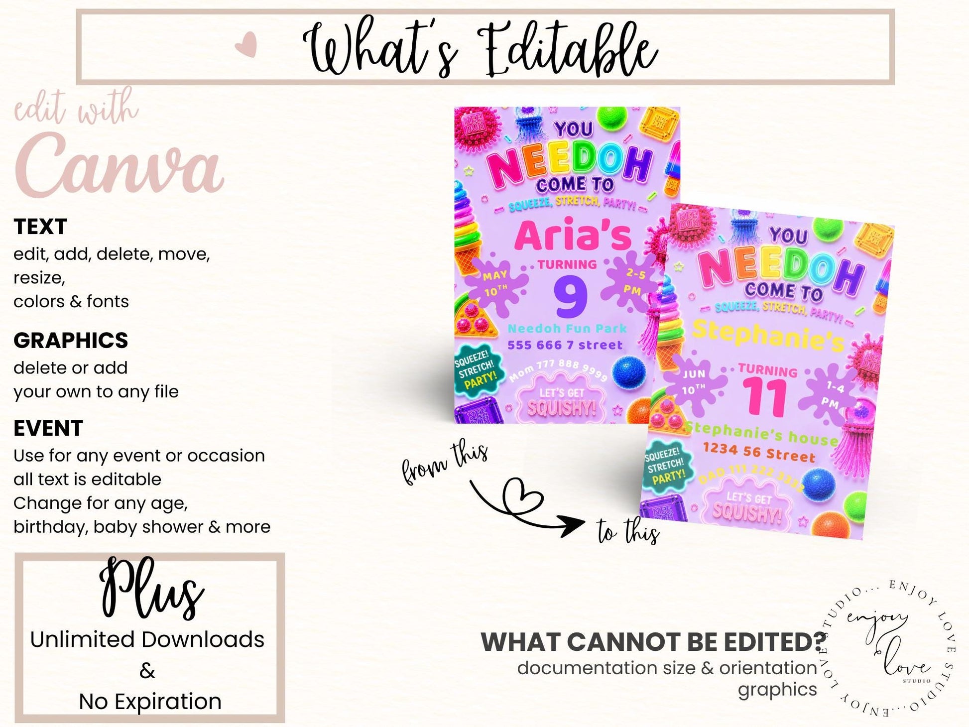 Editable Purple Squishy Birthday Invitation preview 7