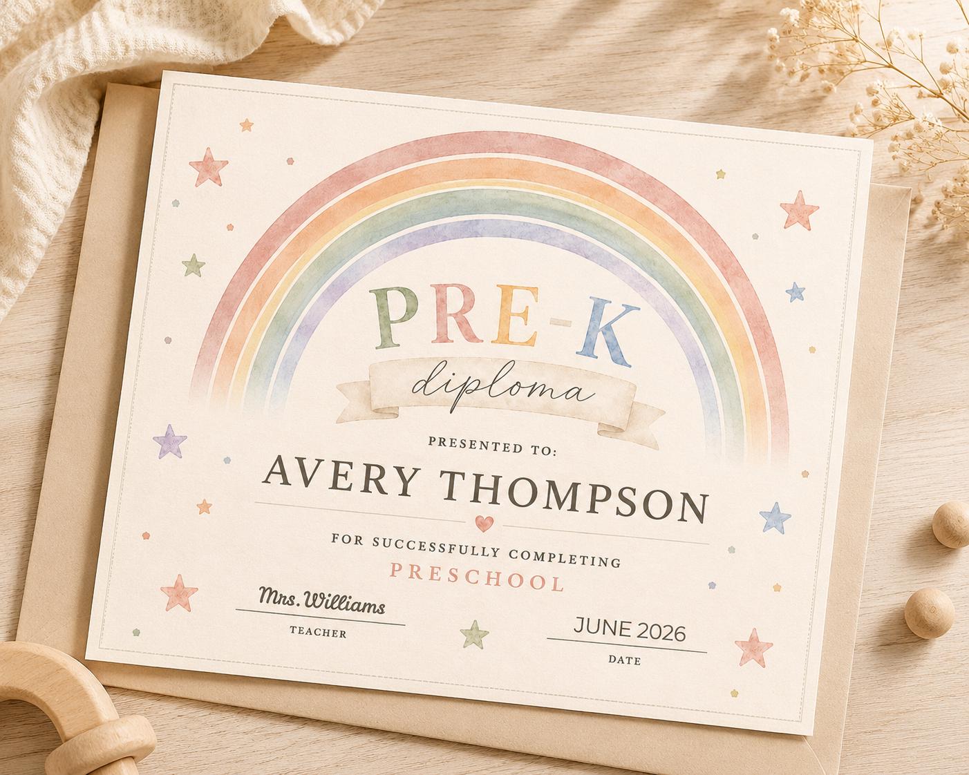 Editable Pre-K Rainbow Diploma preview 2