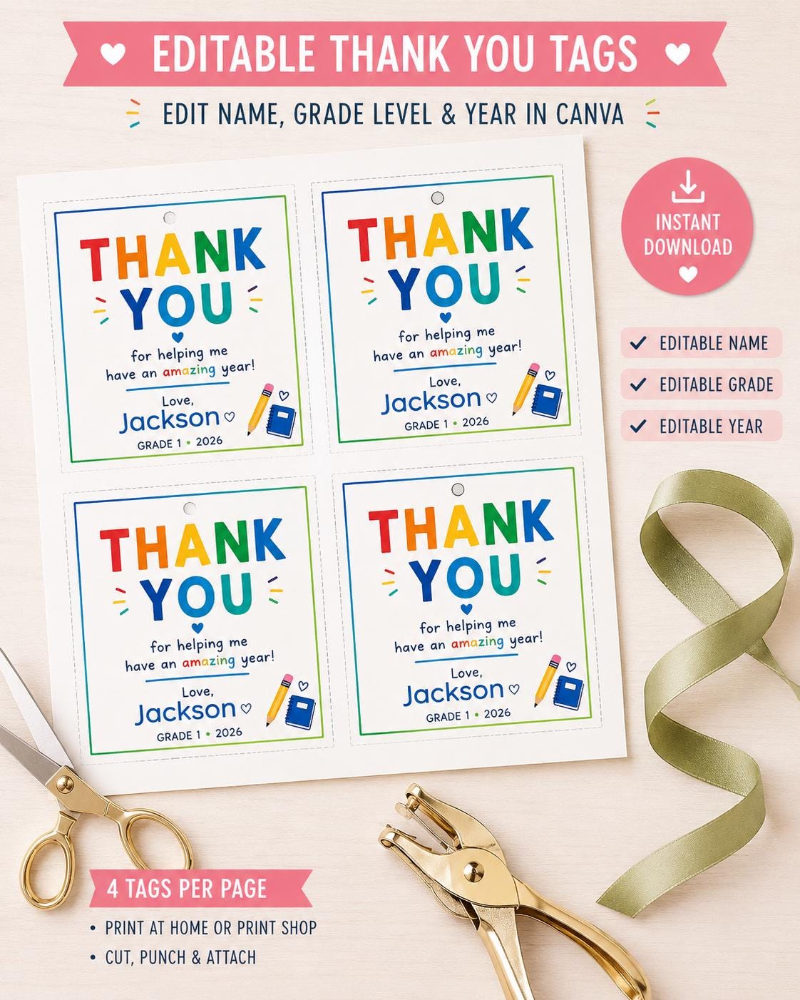 Editable Blue Teacher Thank You Gift Tag preview 5
