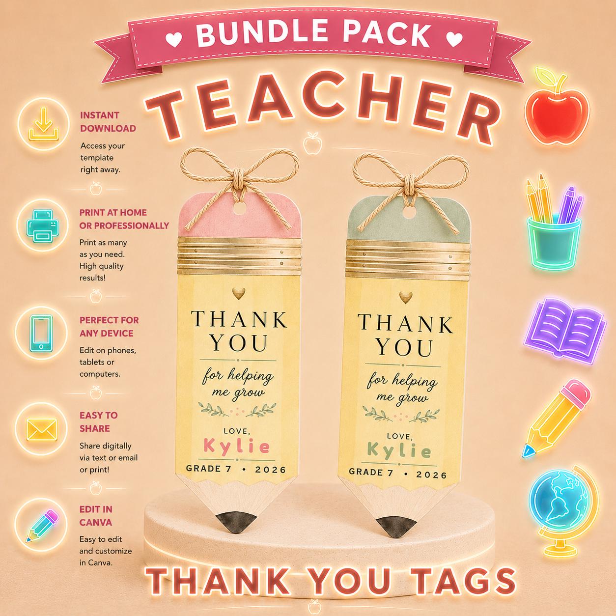 Pencil Teacher Thank You Tags digital product