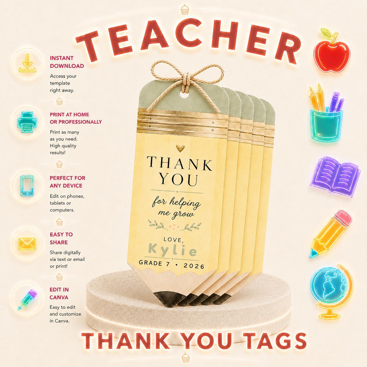 Editable Sage Teacher Thank You Gift Tag digital product