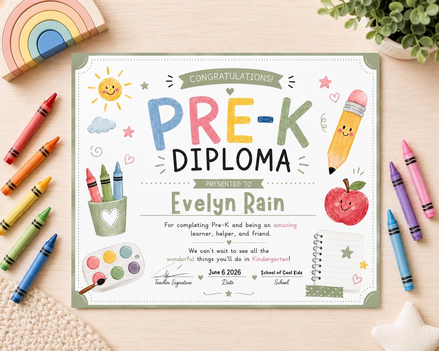 Editable Sage Pre-K Diploma preview 3