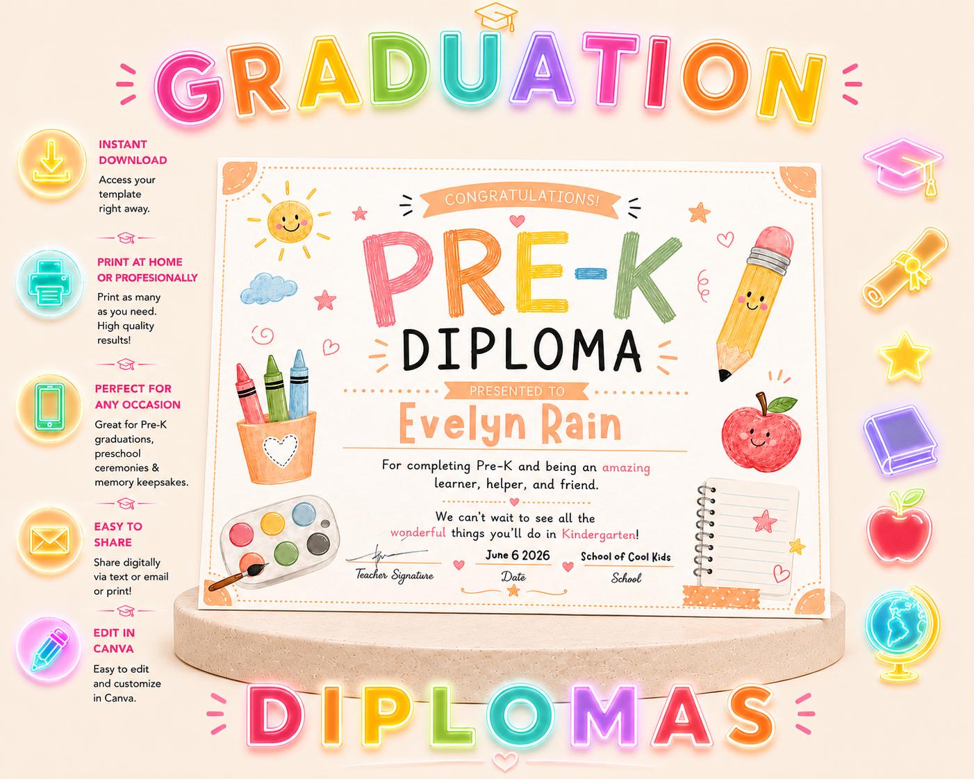 Pre-K Diploma Template Bundle preview 2