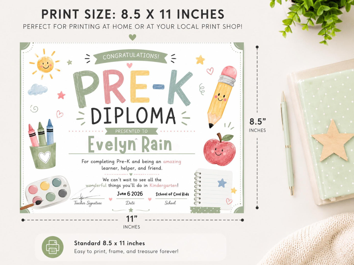 Editable Sage Pre-K Diploma preview 7
