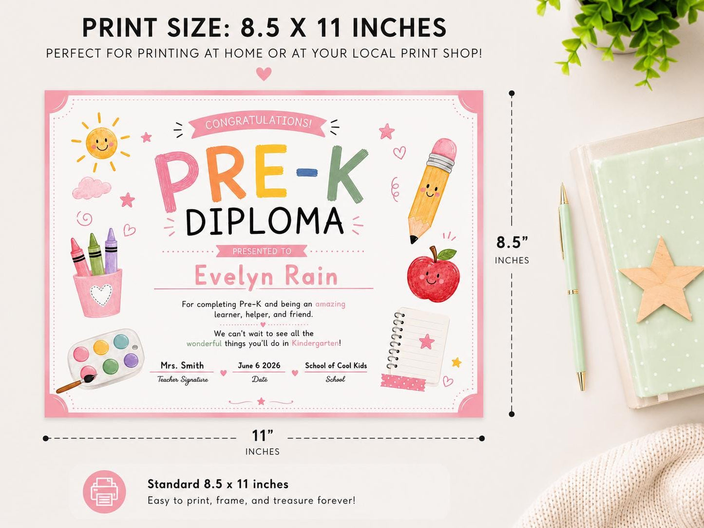 Editable Pink Pre-K Diploma preview 6