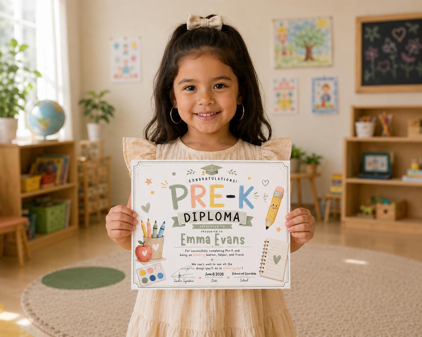 Editable Sage Green Pre-K Graduation Diploma preview 3