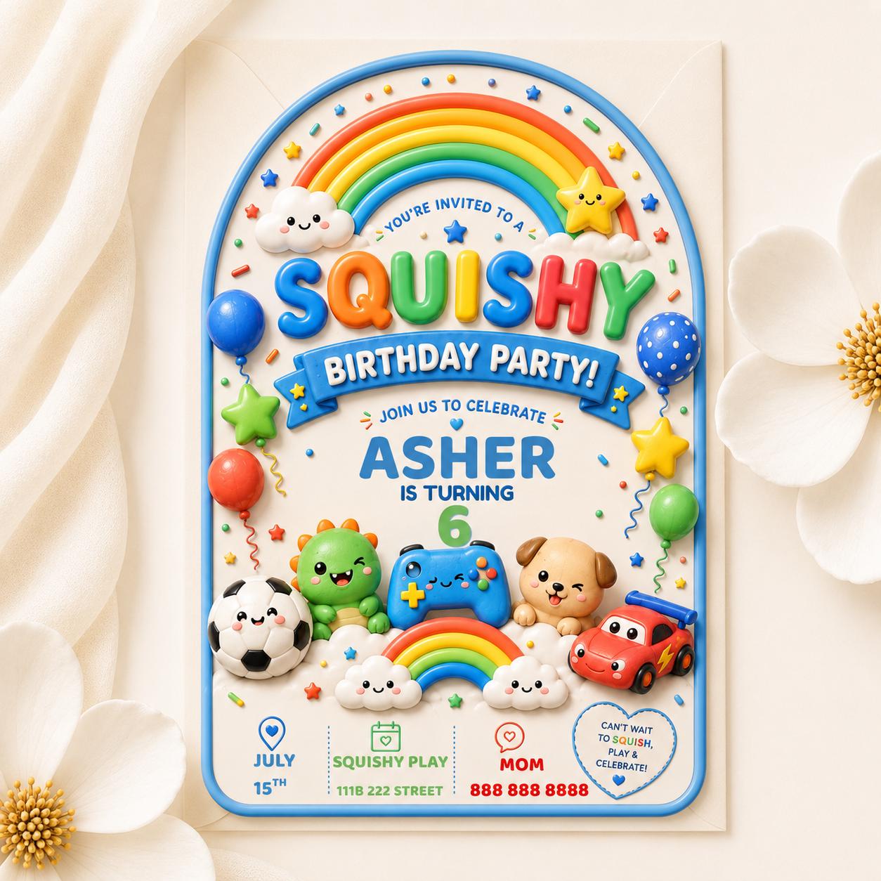 Editable Boy Squishy Birthday Invitation preview 2