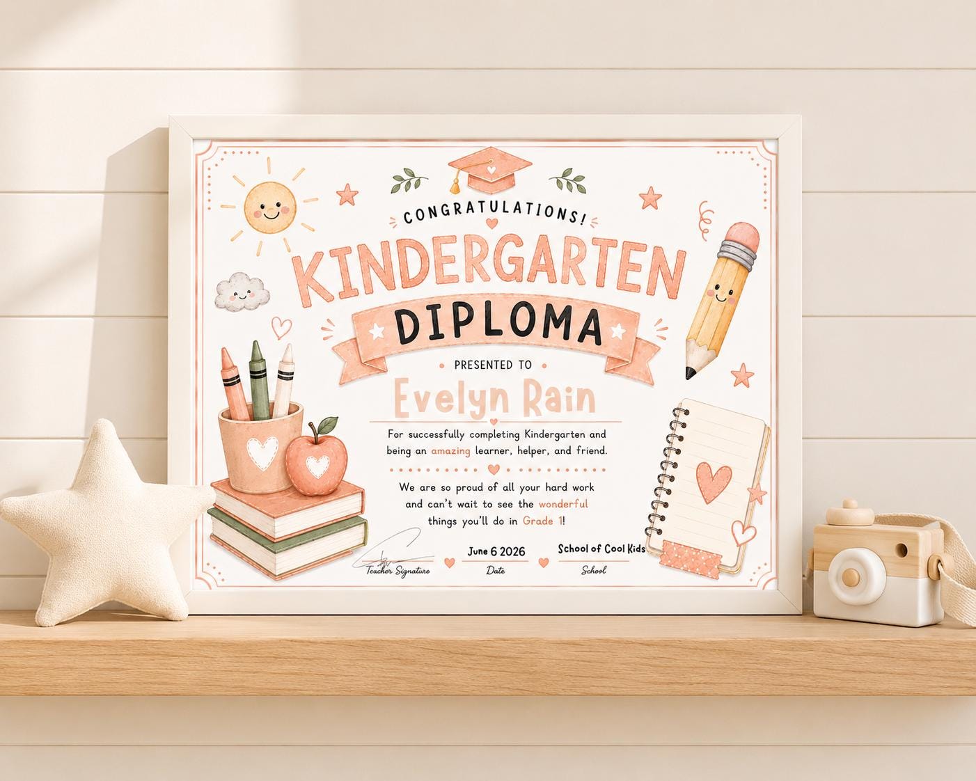 Editable Peach Kindergarten Diploma digital product