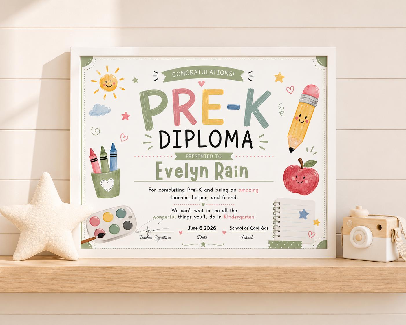 Editable Sage Pre-K Diploma digital product
