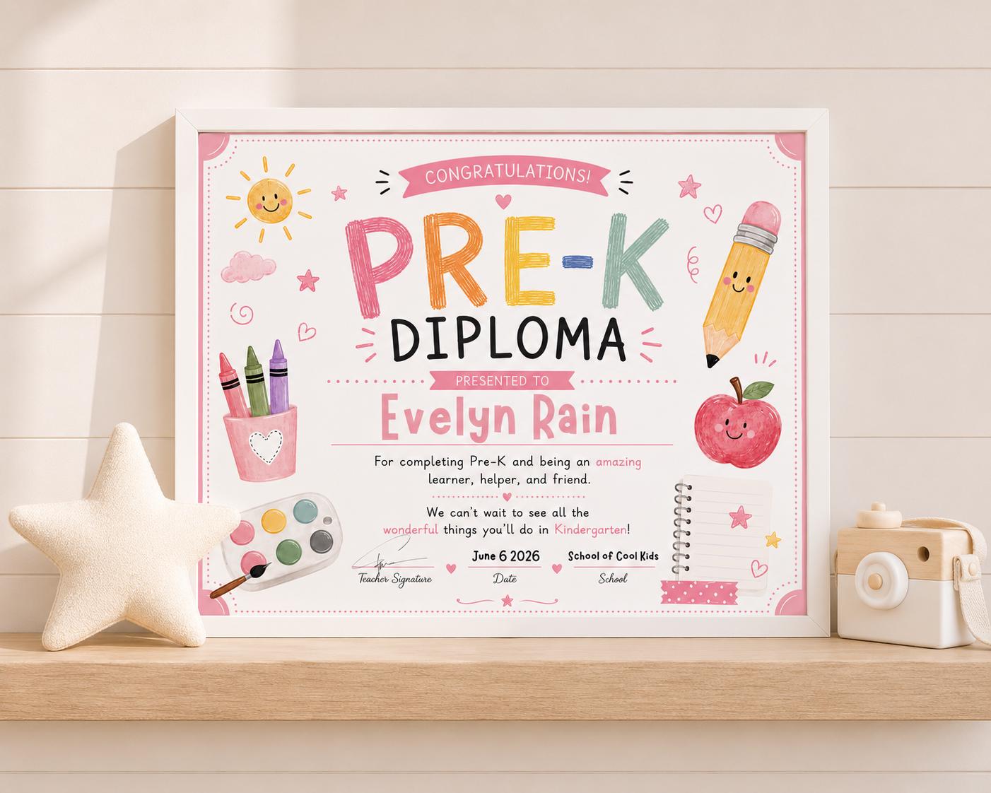 Editable Pink Pre-K Diploma digital product