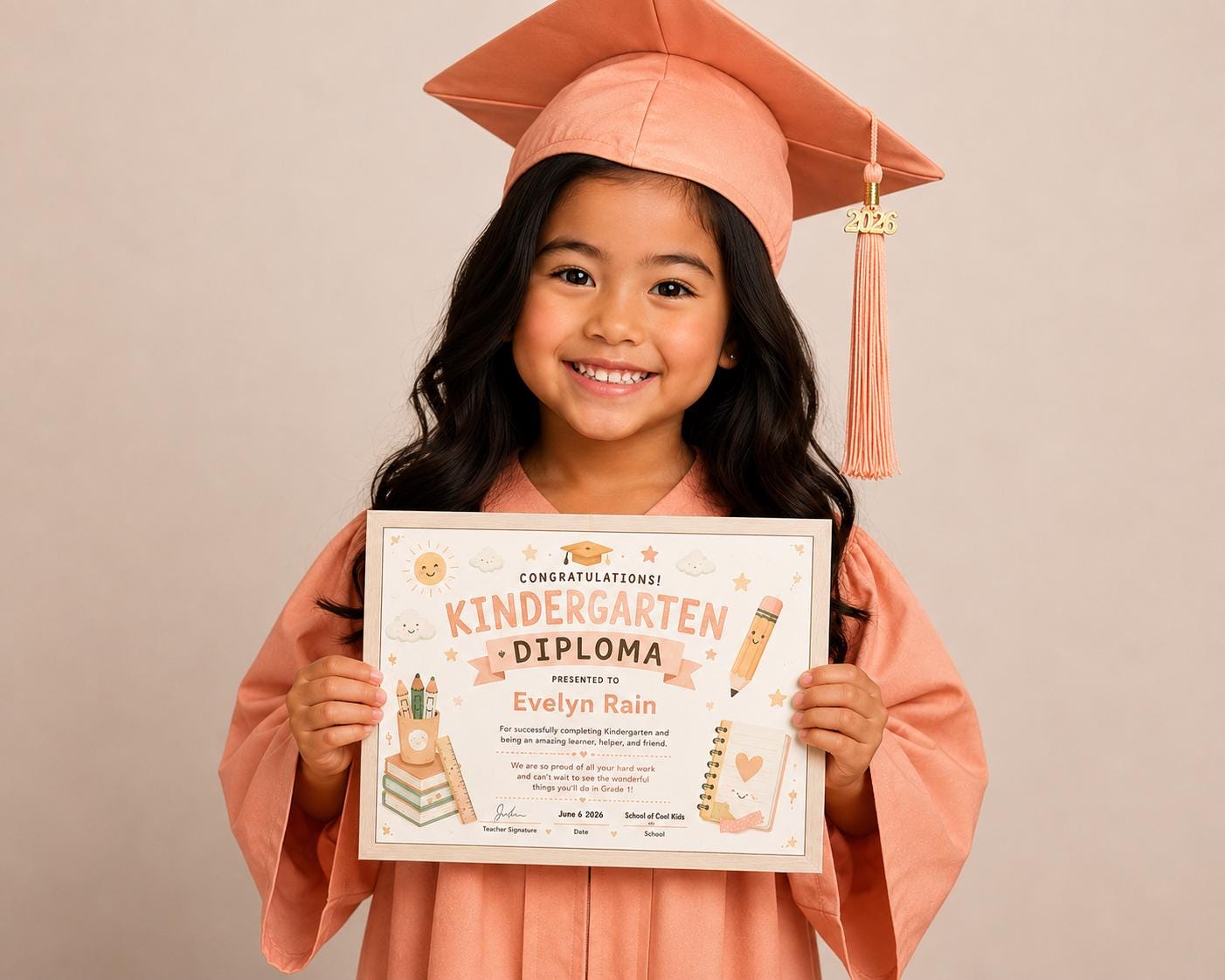 Editable Peach Kindergarten Diploma preview 2