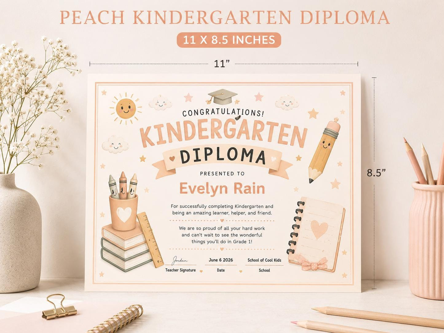Editable Peach Kindergarten Diploma preview 4