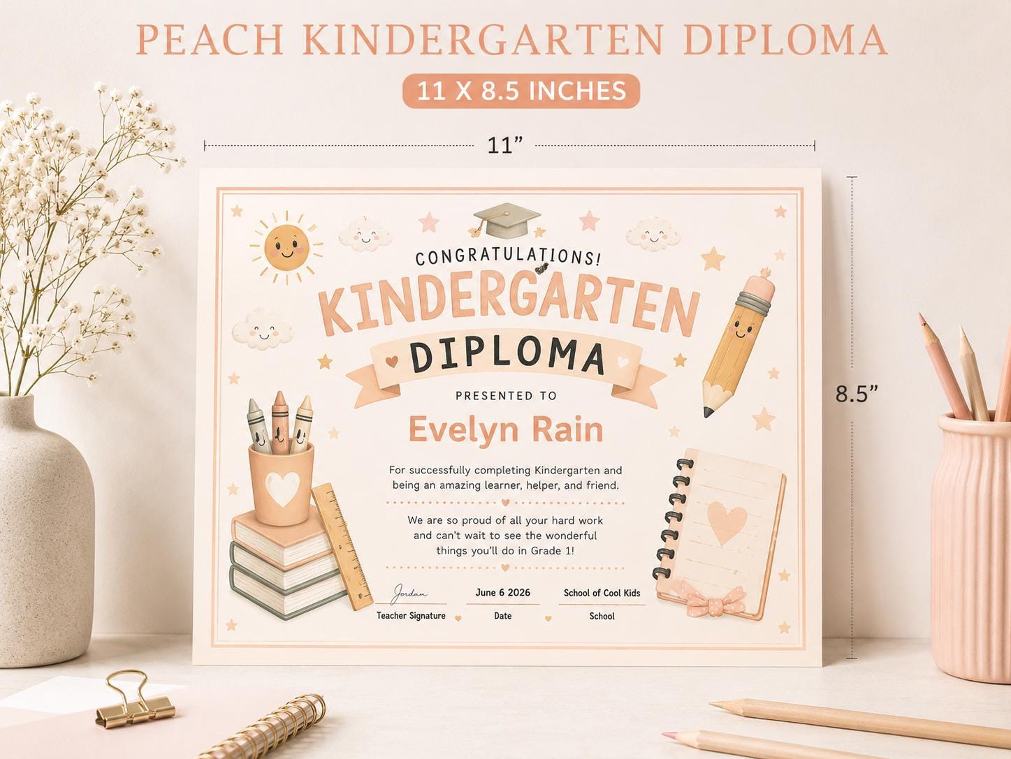 Editable Peach Kindergarten Diploma preview 4