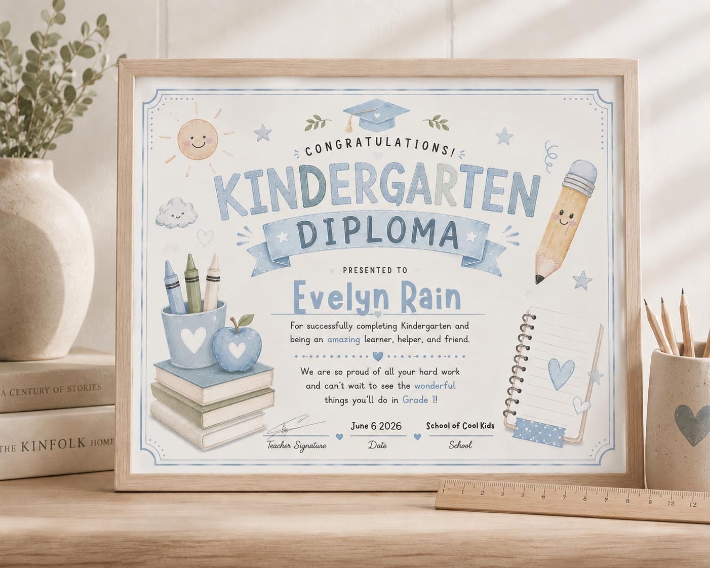 Editable Blue Kindergarten Diploma preview 3