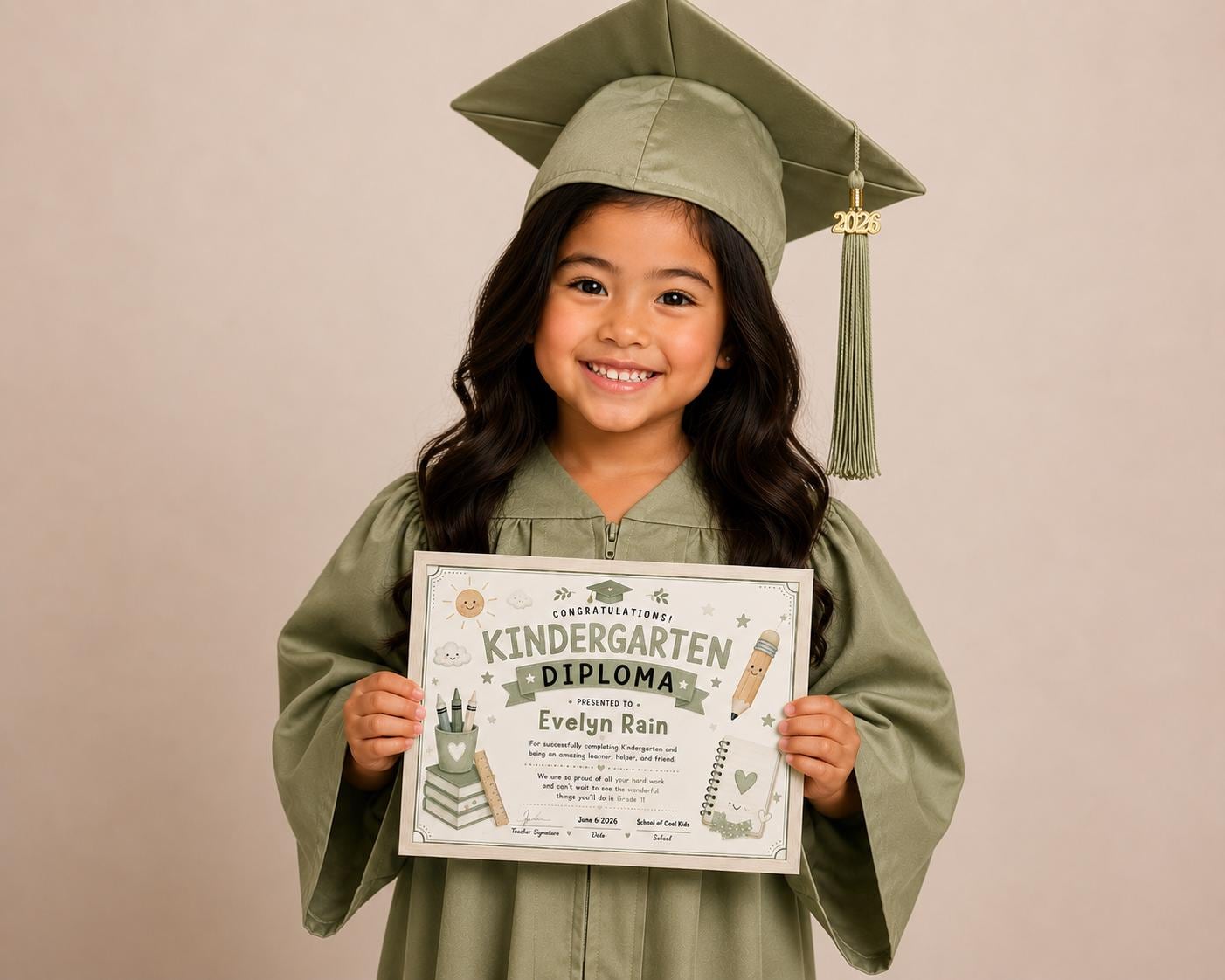 Sage Green Kindergarten Diploma Template preview 3
