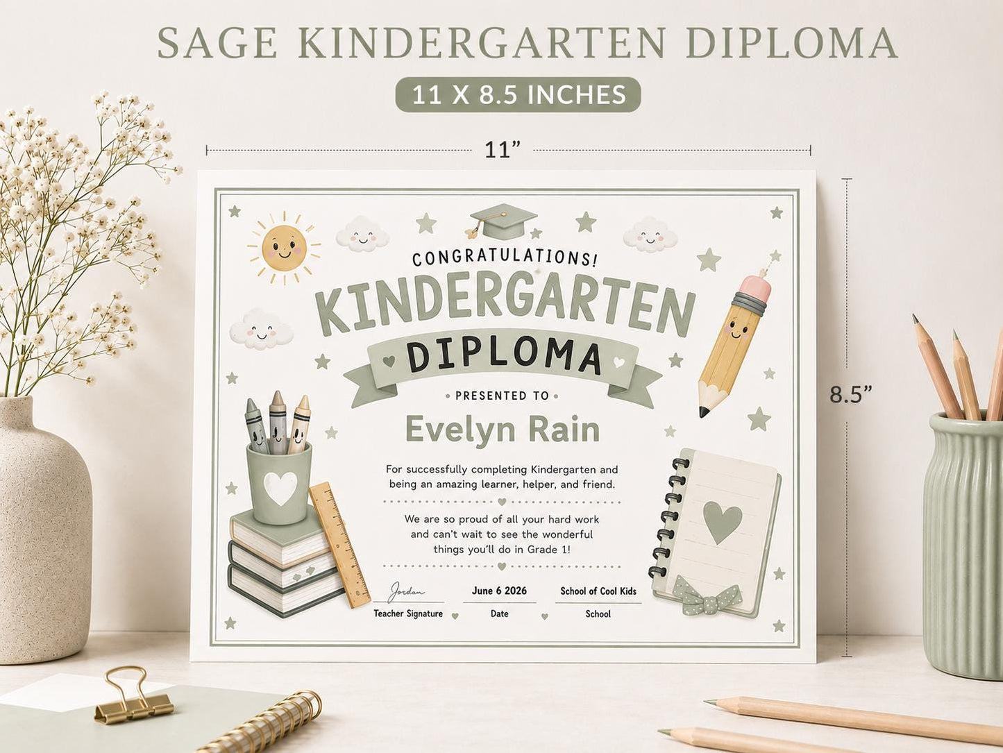 Sage Green Kindergarten Diploma Template preview 4