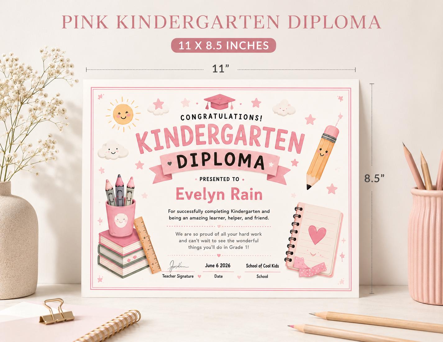 Pink Kindergarten Diploma Template preview 4