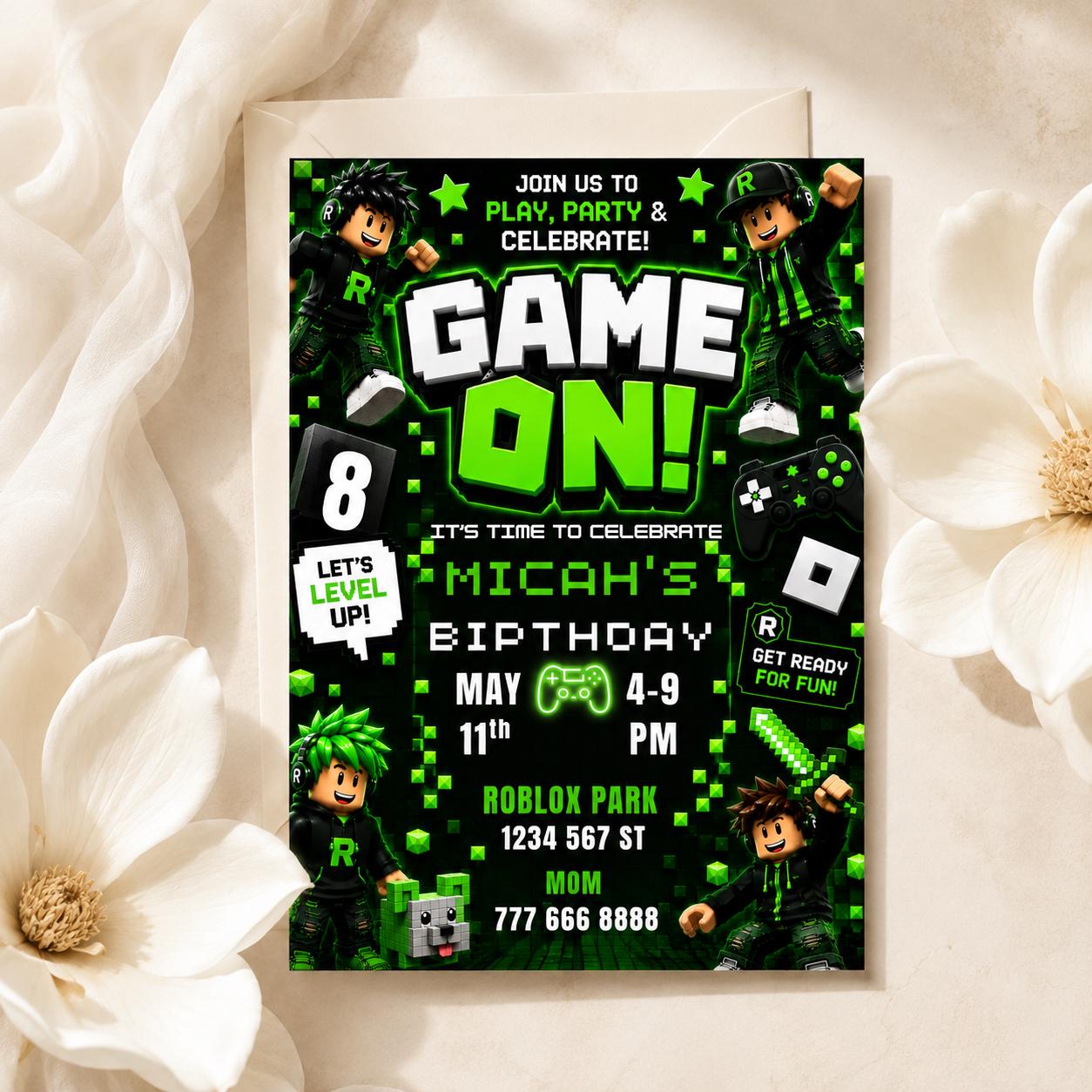 Editable Green Gamer Birthday Invitation preview 2