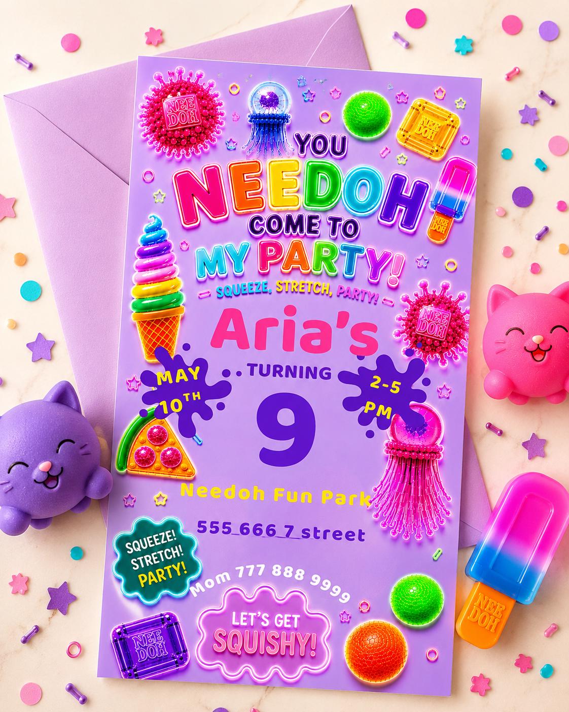 Editable Purple Squishy Birthday Invitation preview 3