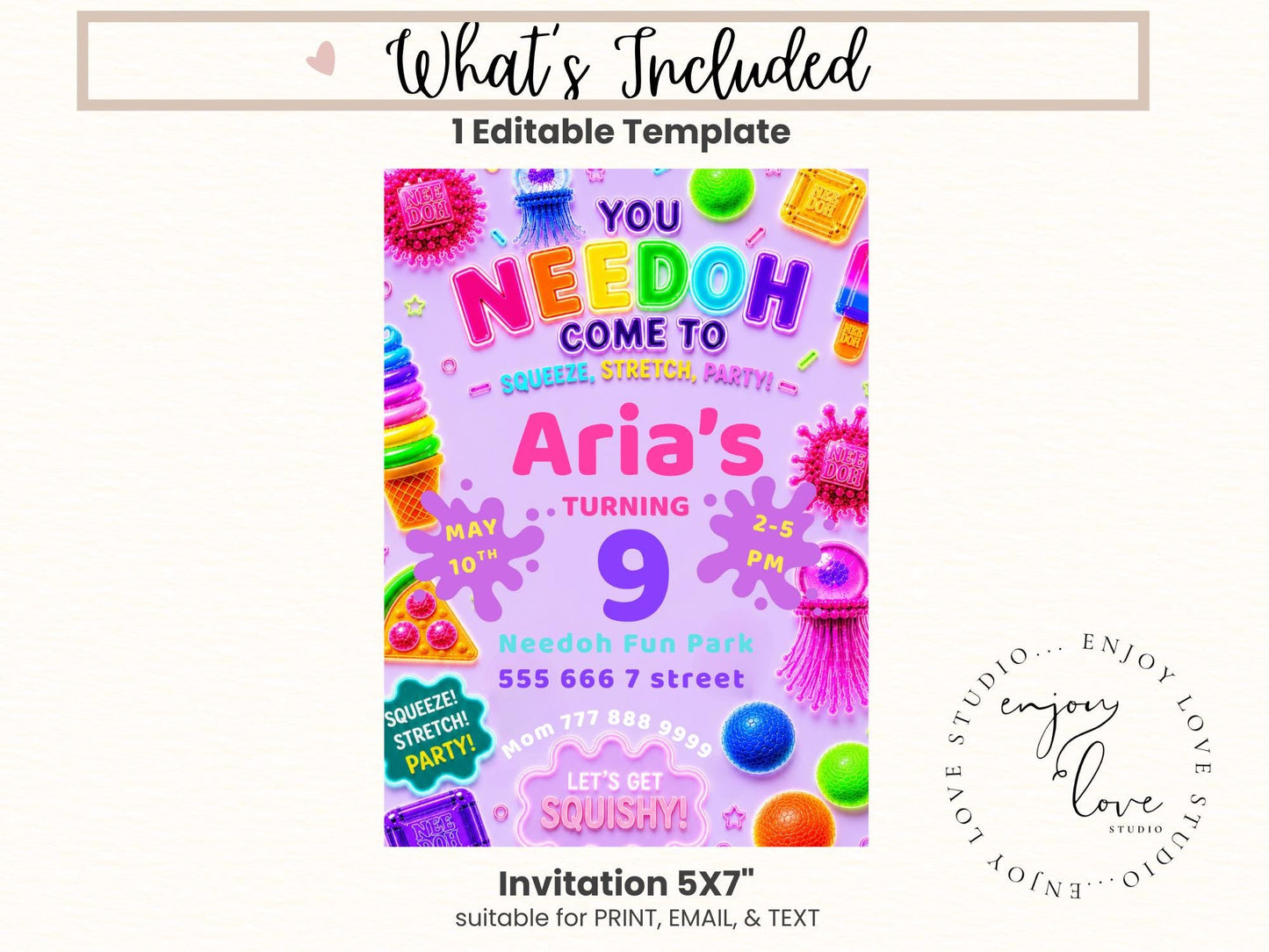 Editable Purple Squishy Birthday Invitation preview 6