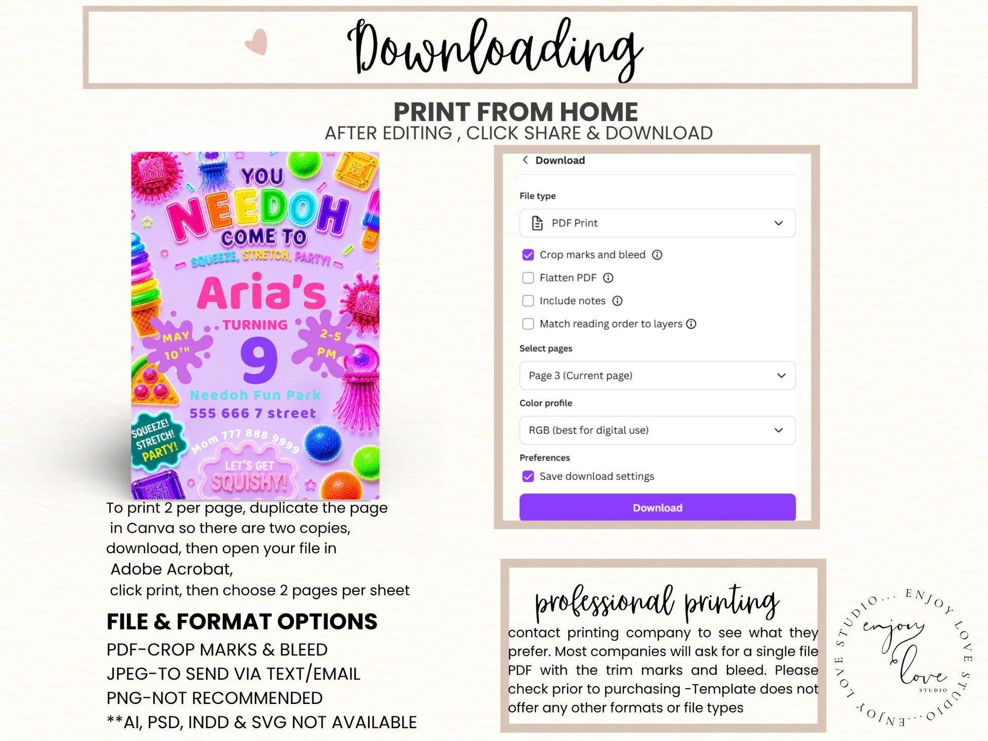 Editable Purple Squishy Birthday Invitation preview 8