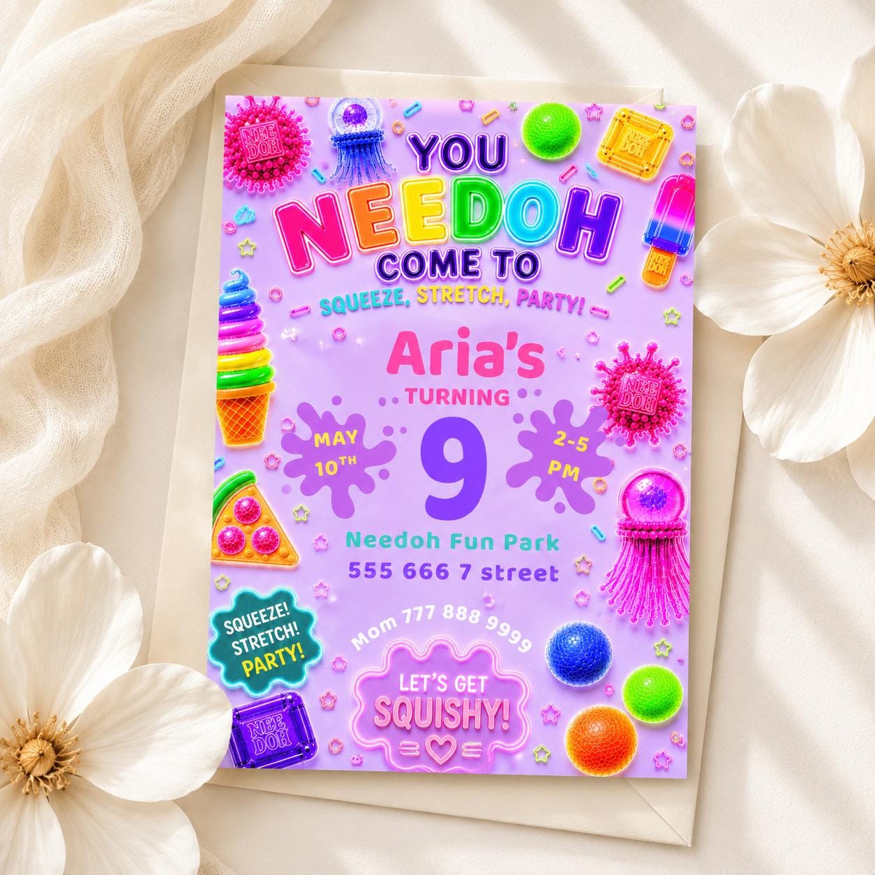 Editable Purple Squishy Birthday Invitation preview 2