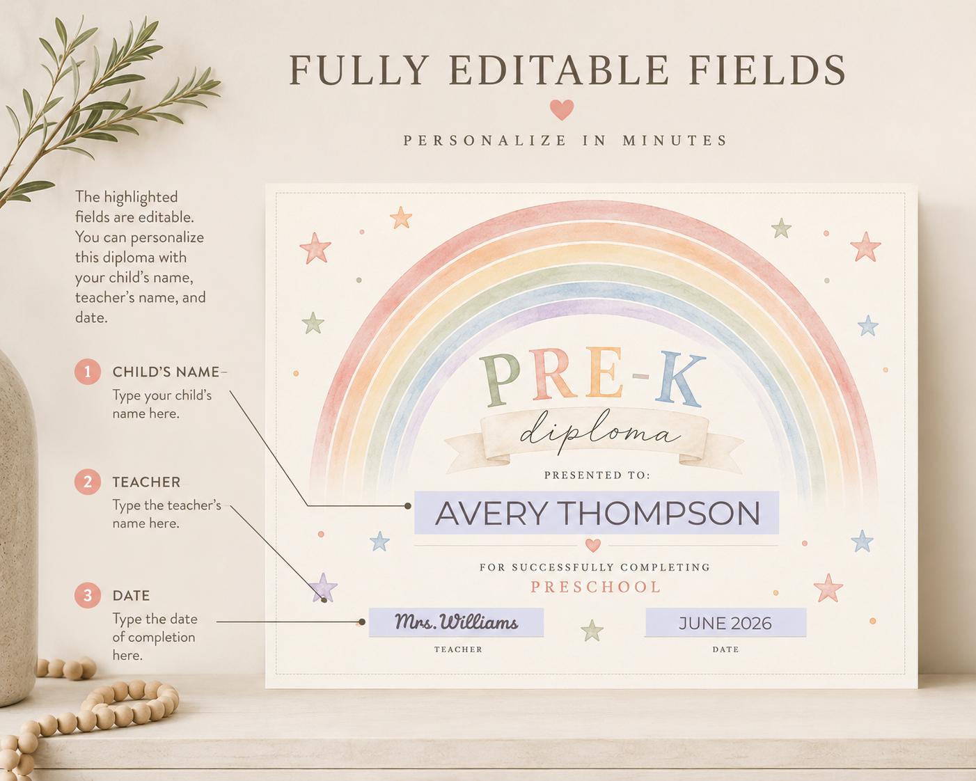 Editable Pre-K Rainbow Diploma preview 5