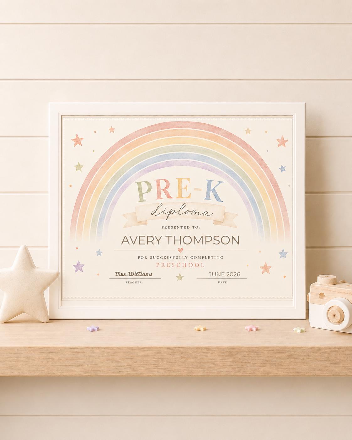 Editable Pre-K Rainbow Diploma digital product
