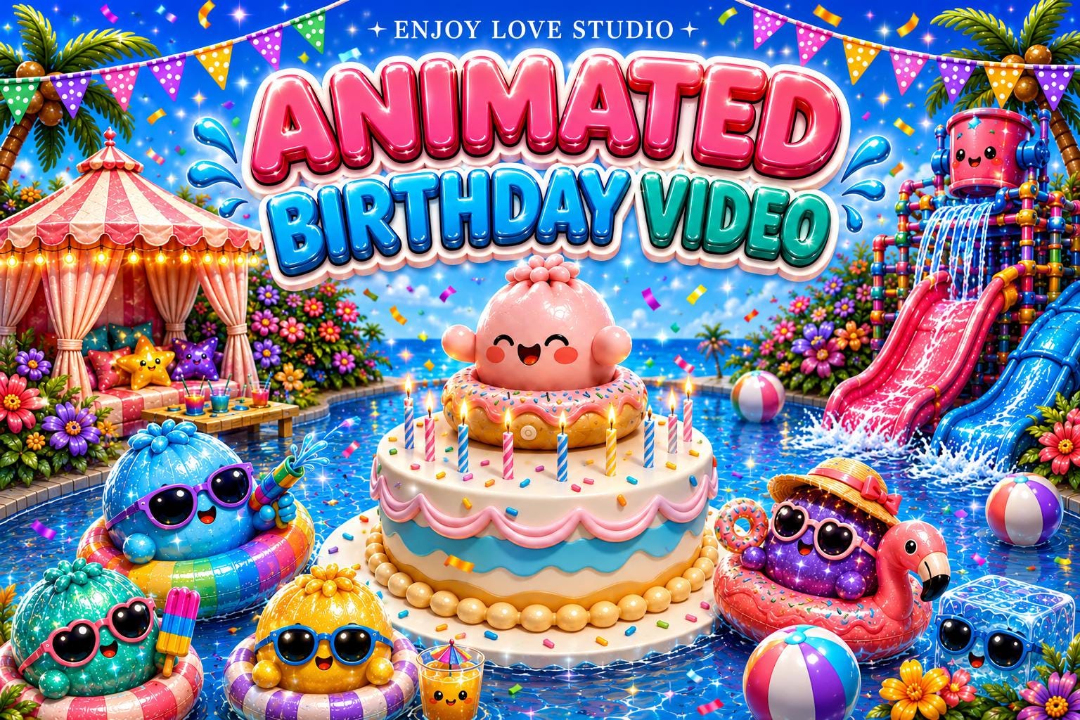 Animated Pool Party Birthday Invitation preview 2