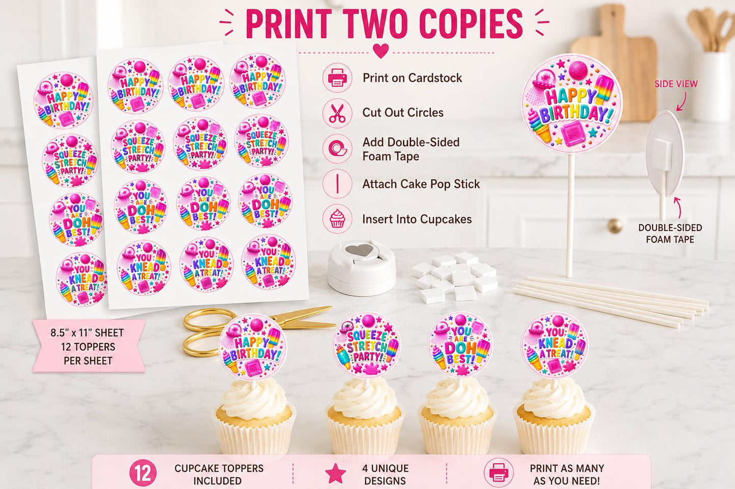 NeeDoh Squishy Birthday Cupcake Toppers preview 5