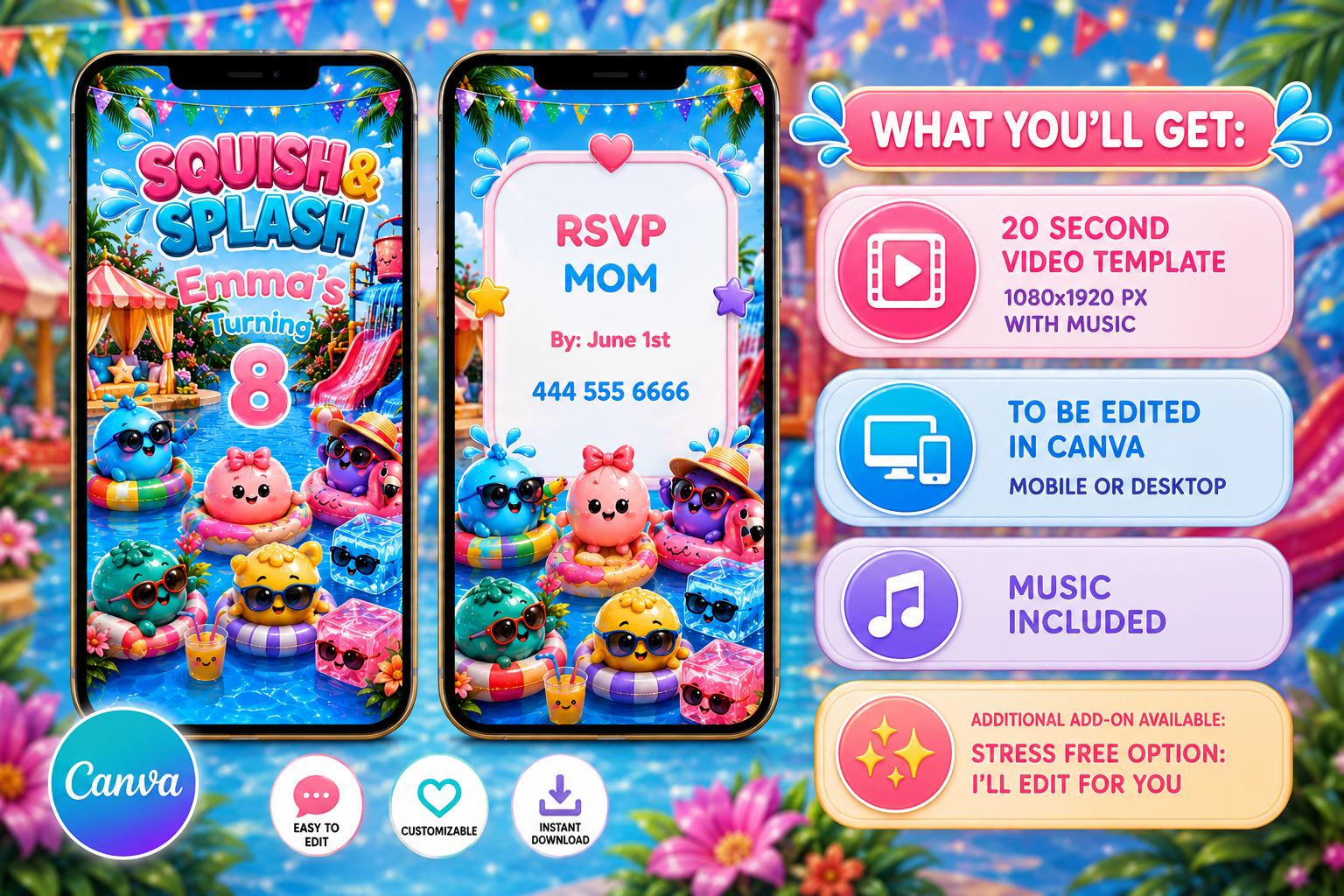 Animated Pool Party Birthday Invitation preview 3
