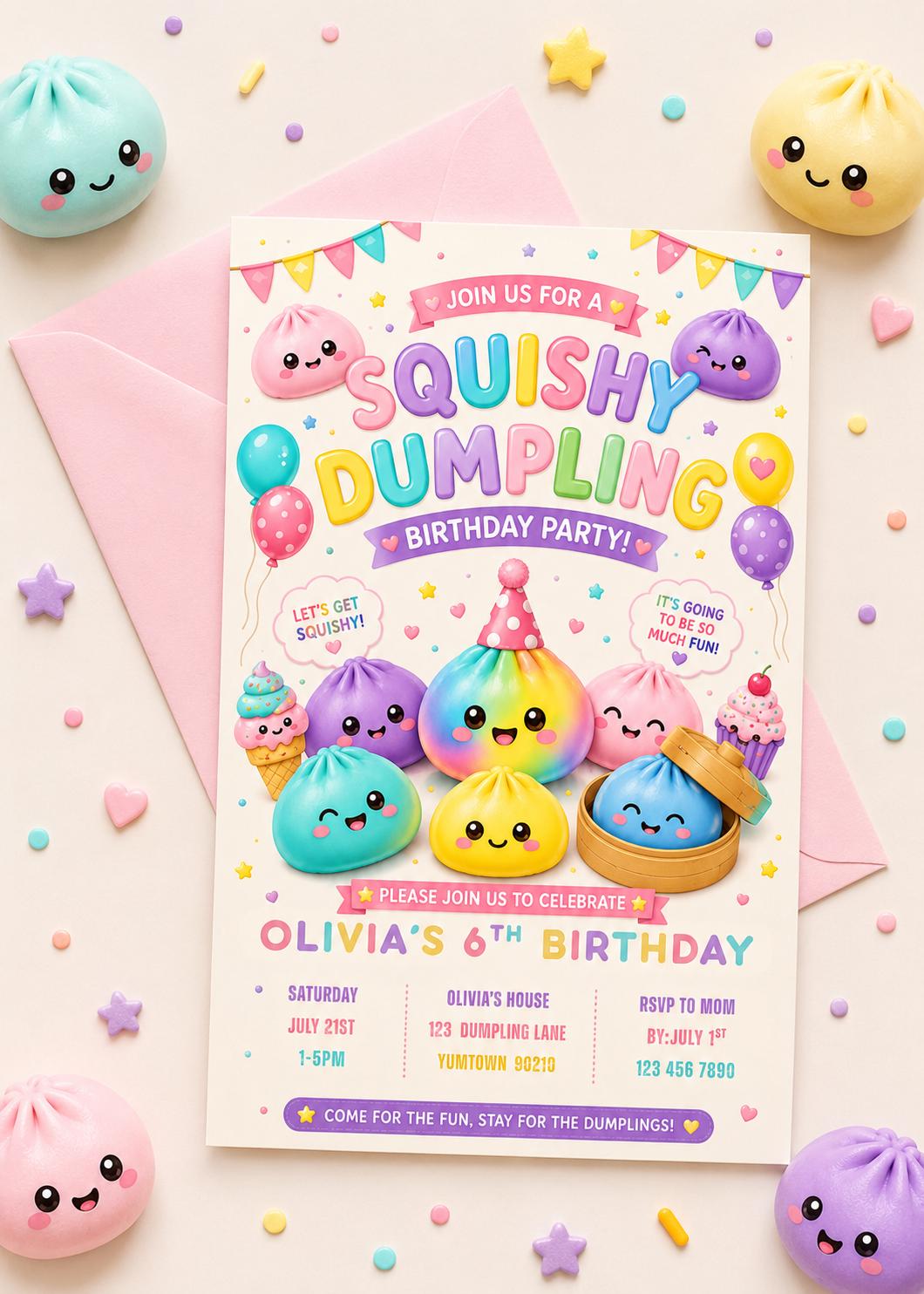 Squishy Dumpling Birthday Invitation digital product