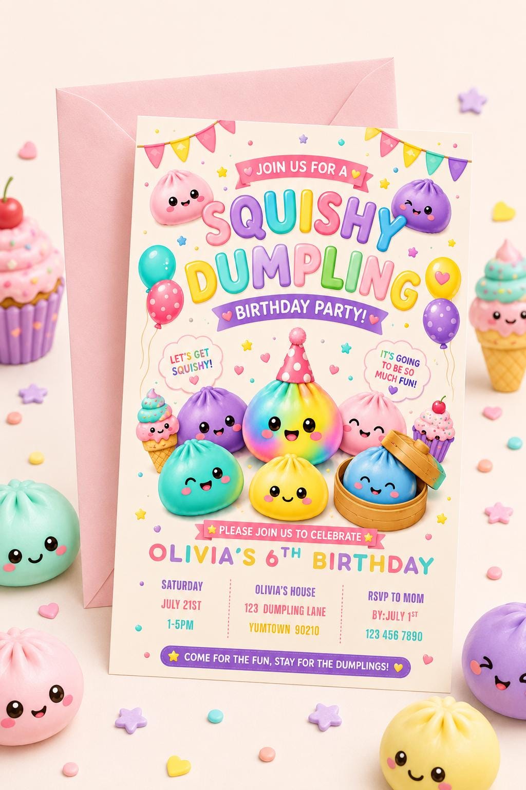 Squishy Dumpling Birthday Invitation preview 3