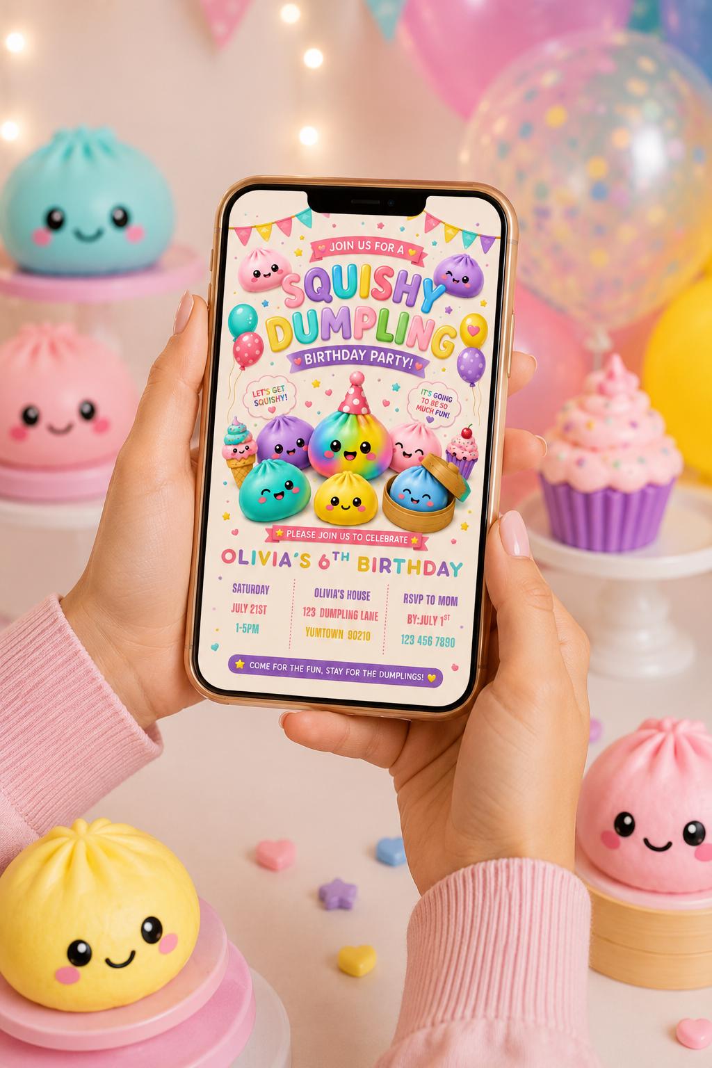 Squishy Dumpling Birthday Invitation preview 4
