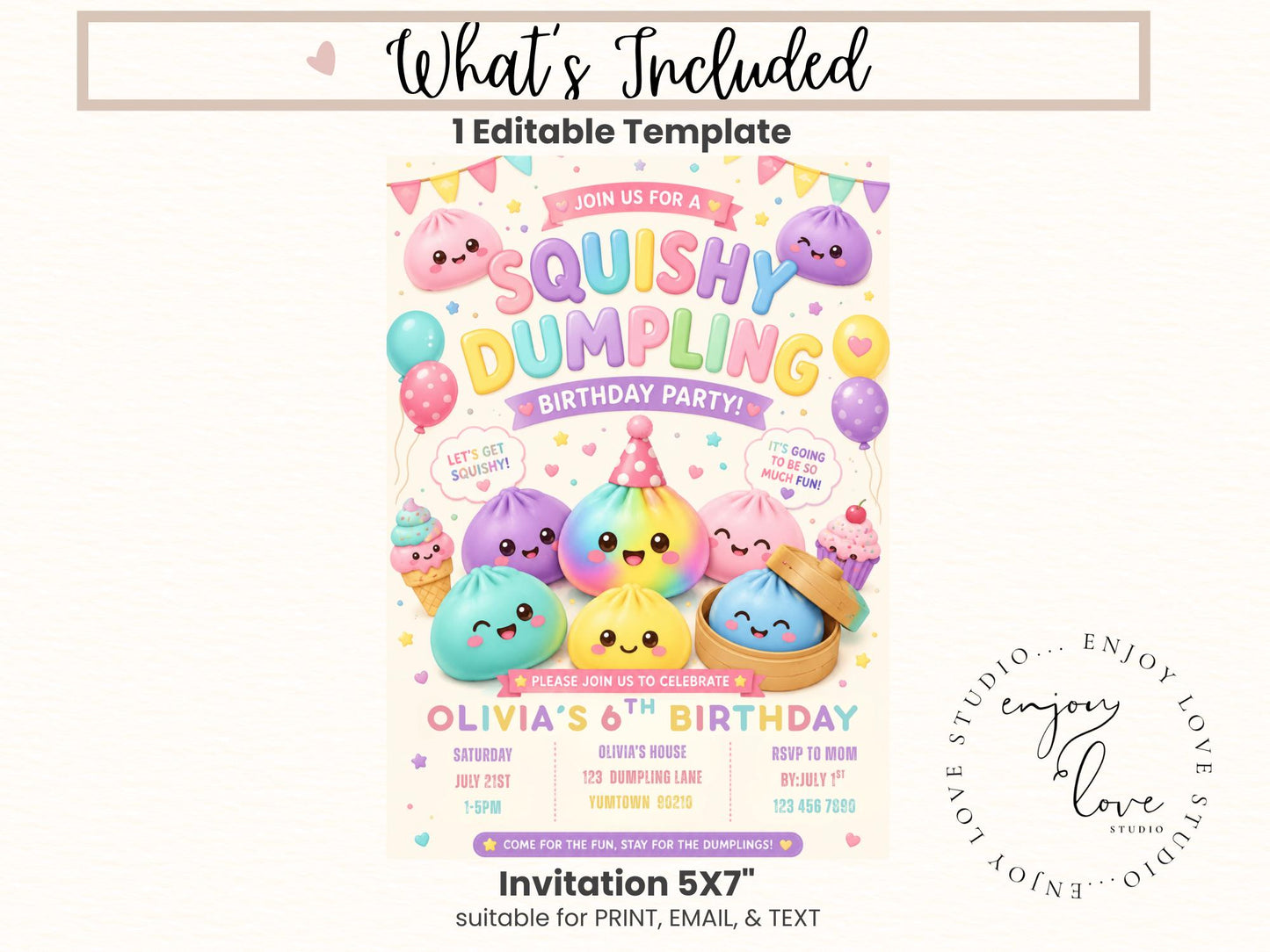 Squishy Dumpling Birthday Invitation preview 6