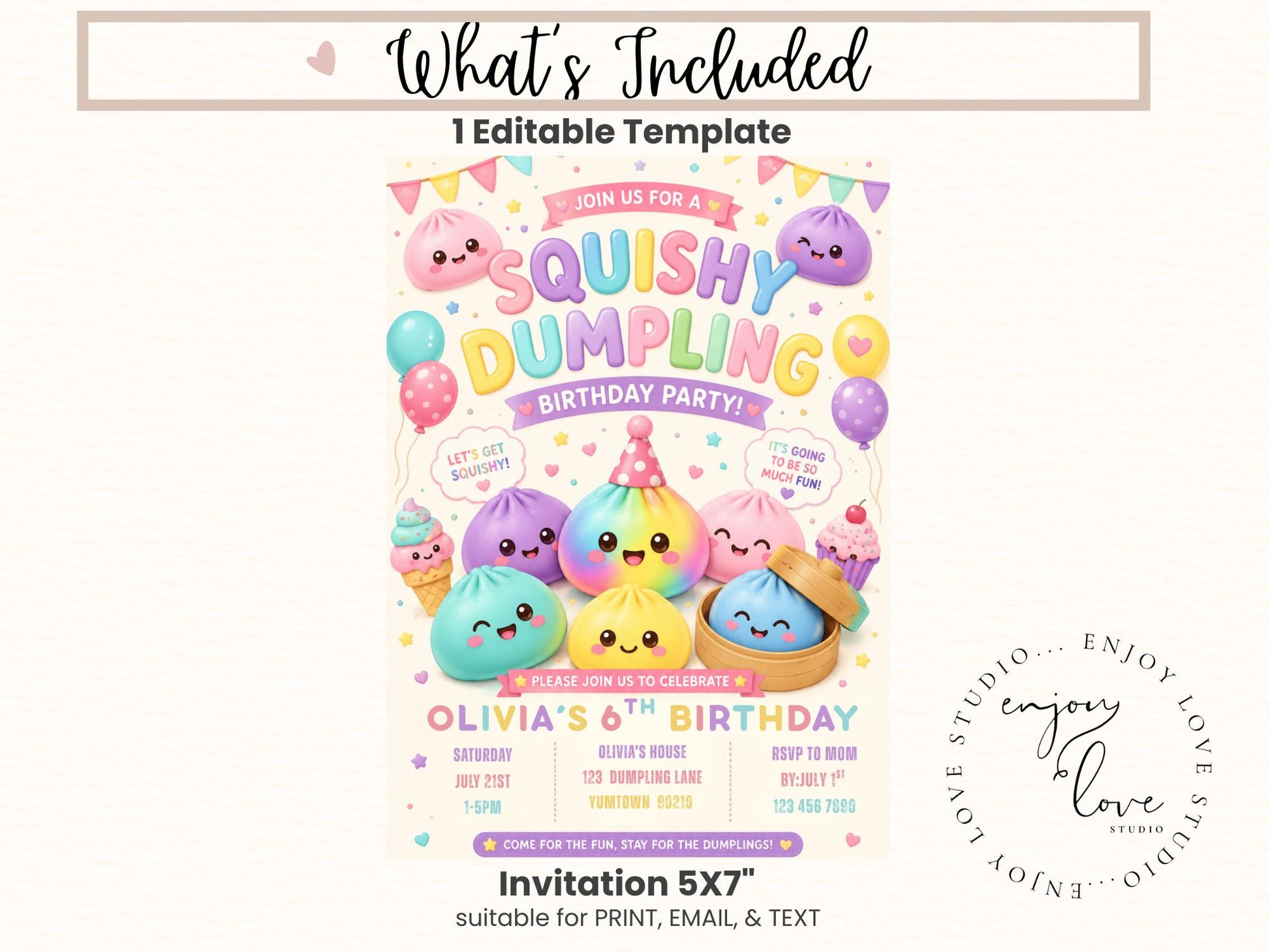 Squishy Dumpling Birthday Invitation preview 6