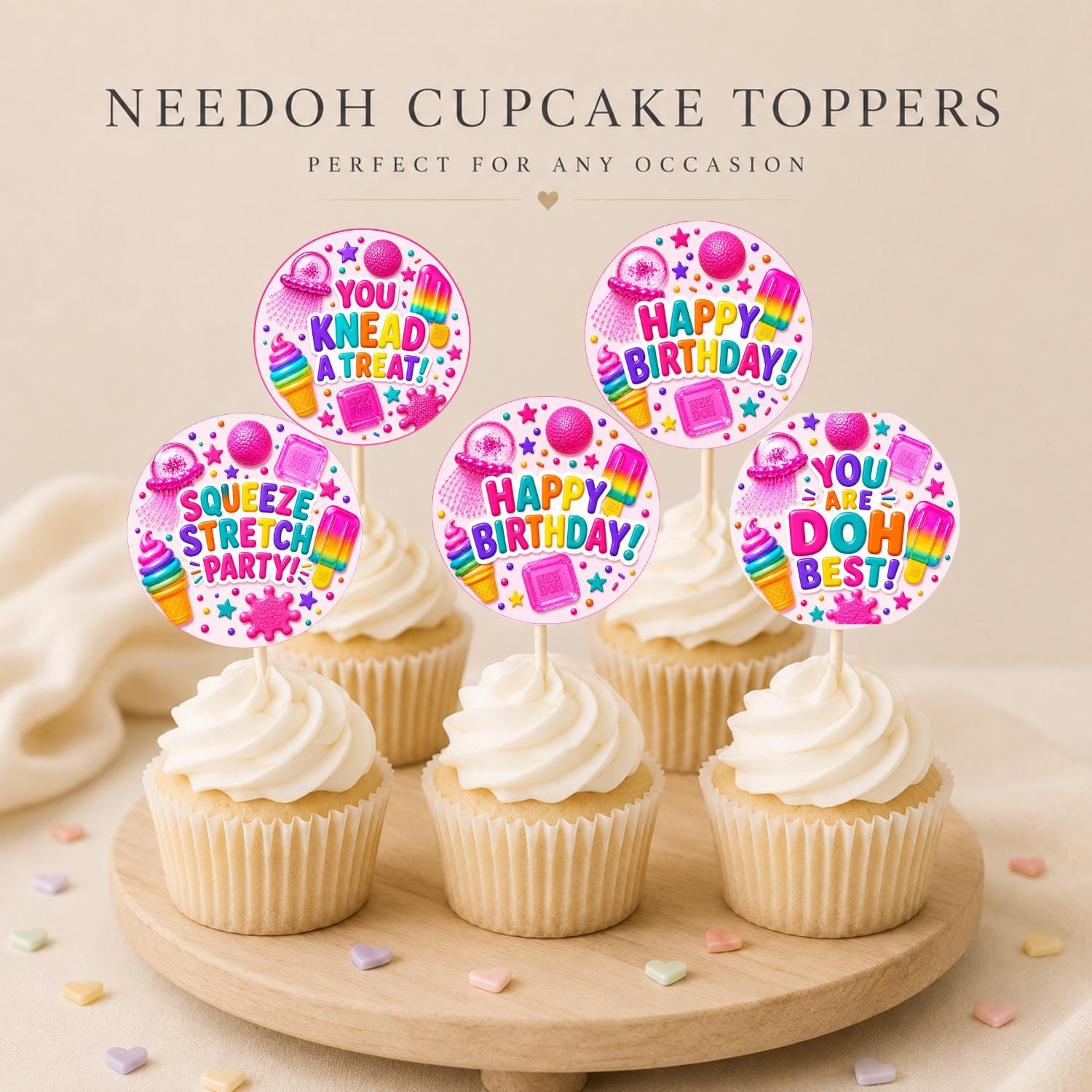 NeeDoh Squishy Birthday Cupcake Toppers preview 2