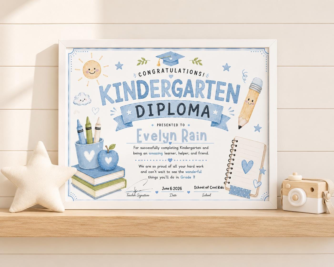 Editable Blue Kindergarten Diploma digital product