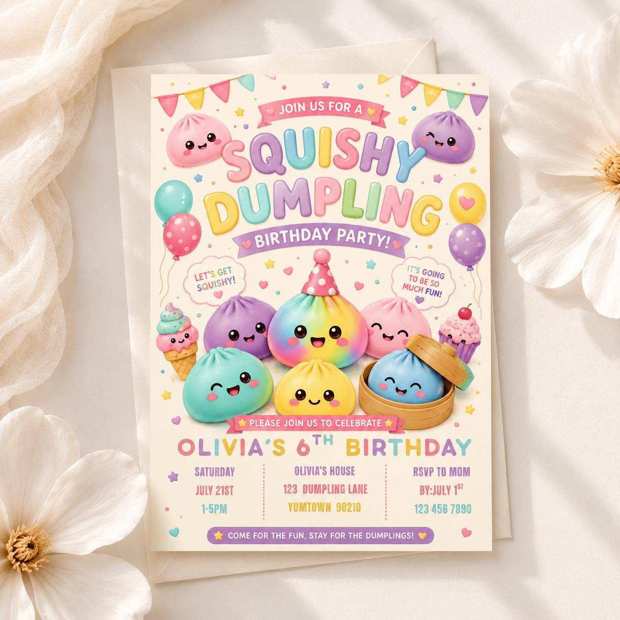 Squishy Dumpling Birthday Invitation preview 2