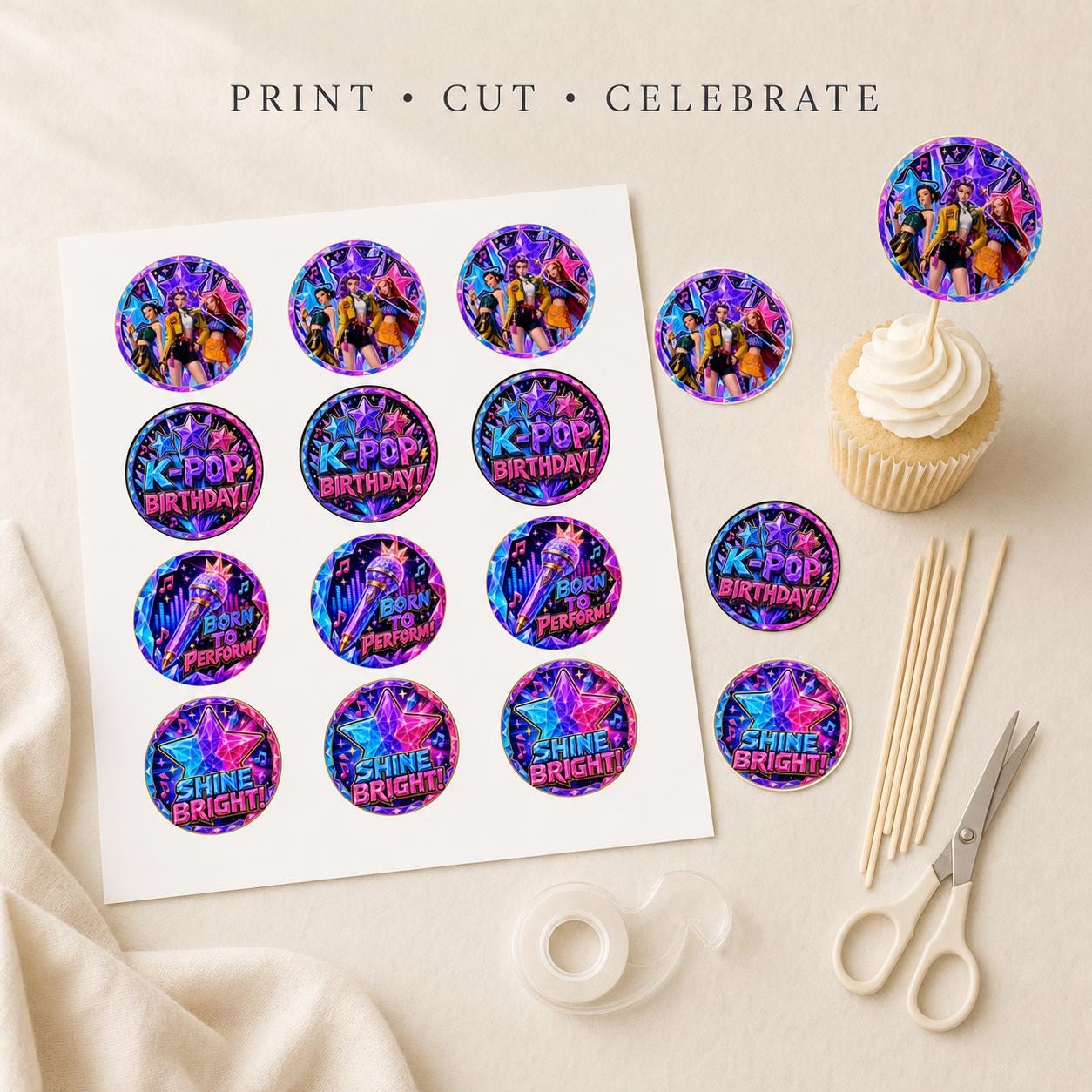 Huntrix K-Pop Birthday Cupcake Toppers preview 8