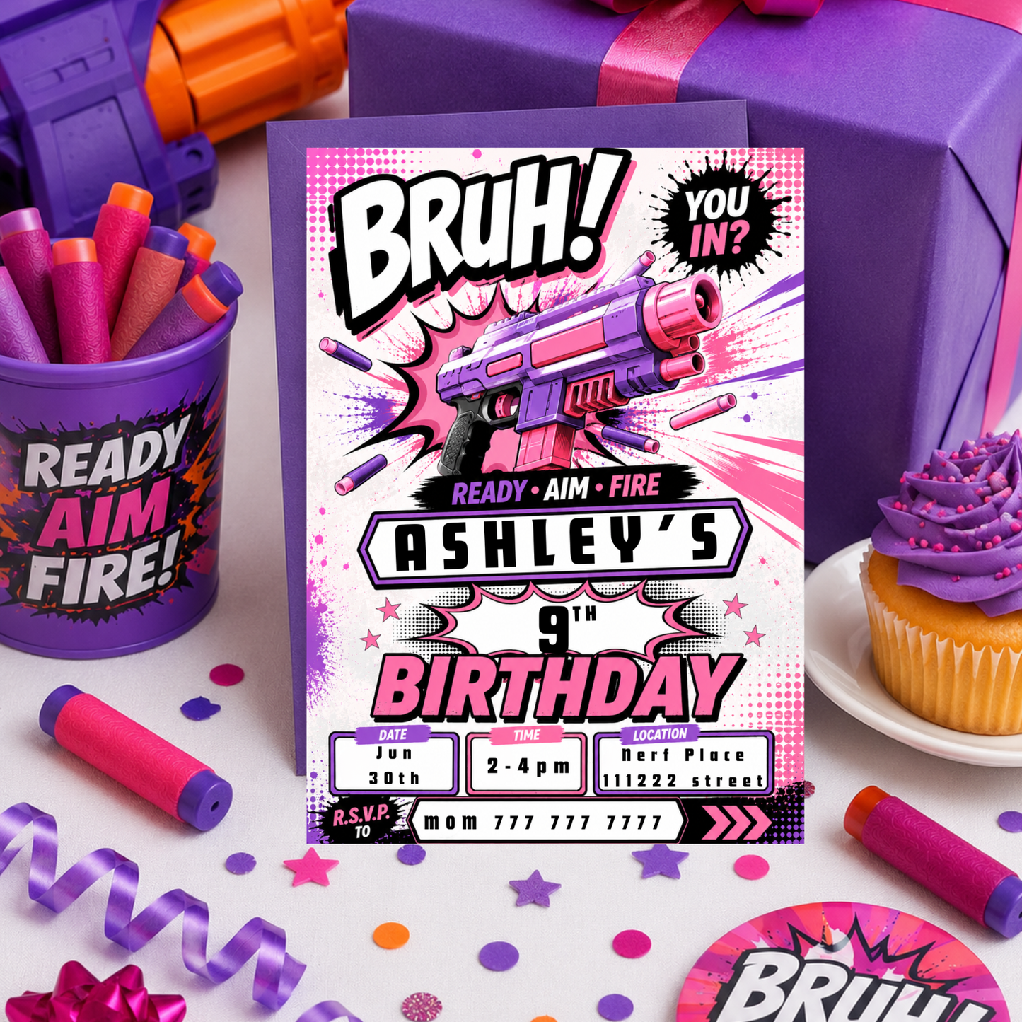 Girls Nerf Birthday Invitation