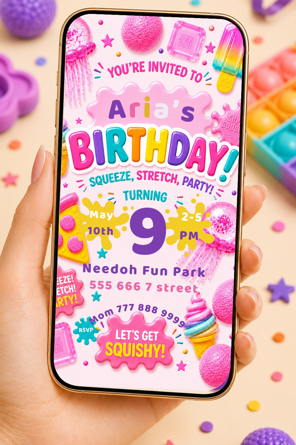 Needoh Pink Birthday Invitation