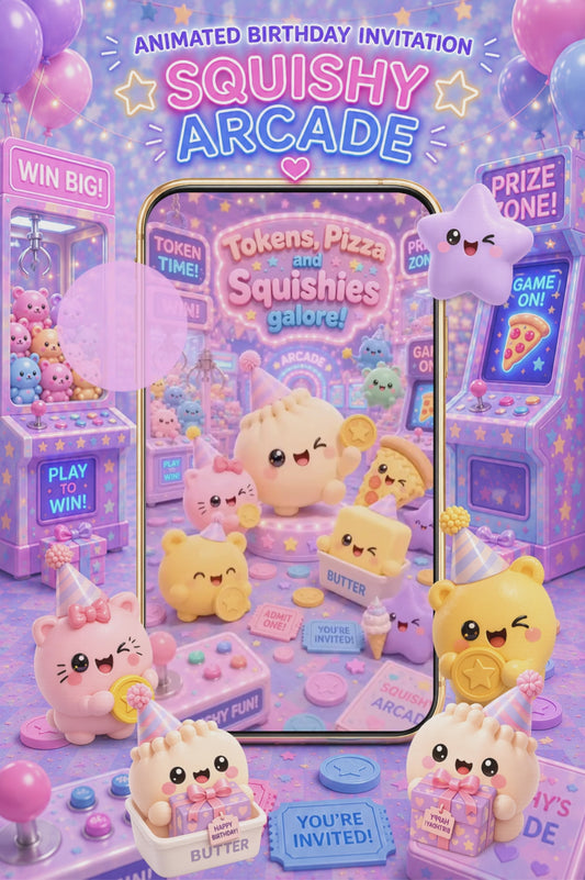 Animated Squishy Arcade Birthday Invitation