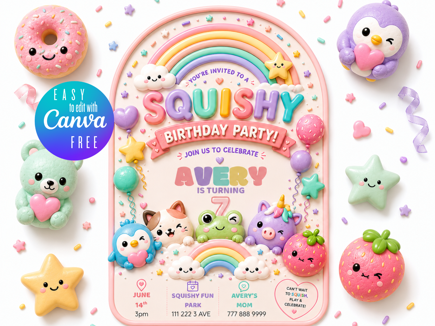 Squishy Pink Birthday Invitation