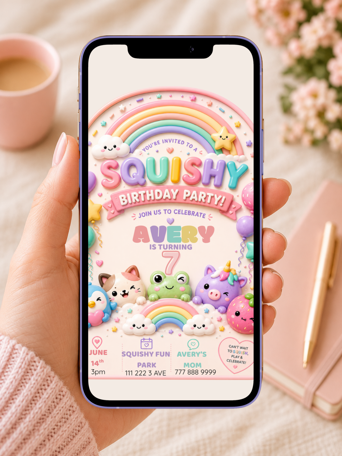 Squishy Pink Birthday Invitation