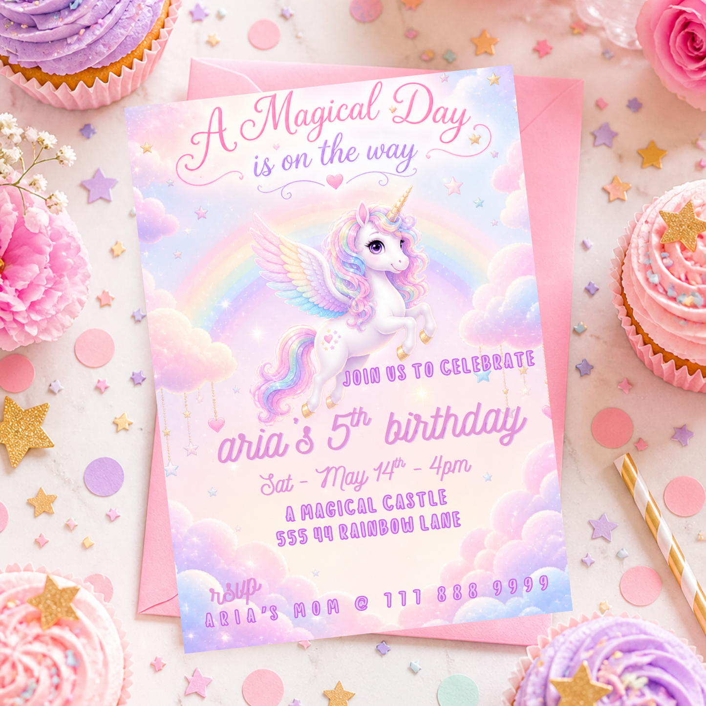 Rainbow Unicorn Birthday Invitation