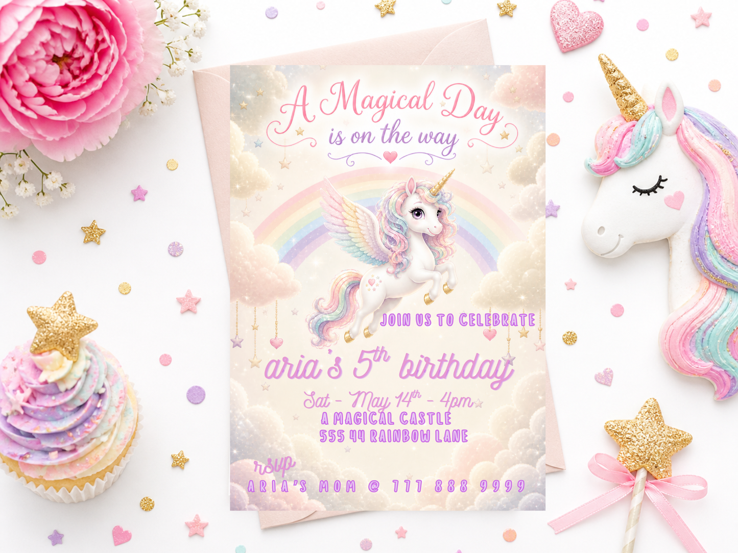 Magical Unicorn Boho Birthday Invitation
