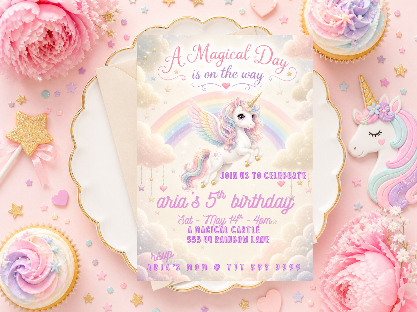 Magical Unicorn Boho Birthday Invitation